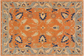 handmade Traditional Kafkaz Chobi Ziegler Orange Blue Hand Knotted RECTANGLE 100% WOOL area rug 9 x 12